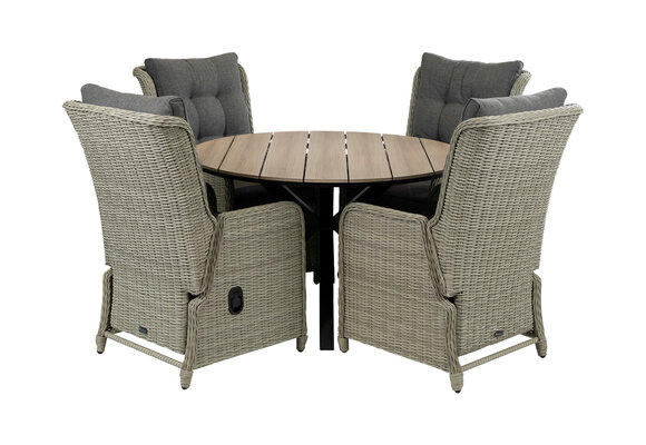 5-delige ronde tuinset | 4 Dublin verstelbare stoelen (MG) | ⌀120cm Cyprus tuintafel (Wood)