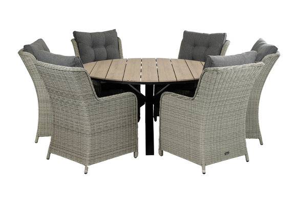 7-delige ronde tuinset | 6 Dublin tuinstoelen (MG) | ⌀150cm Cyprus tuintafel (Wood)