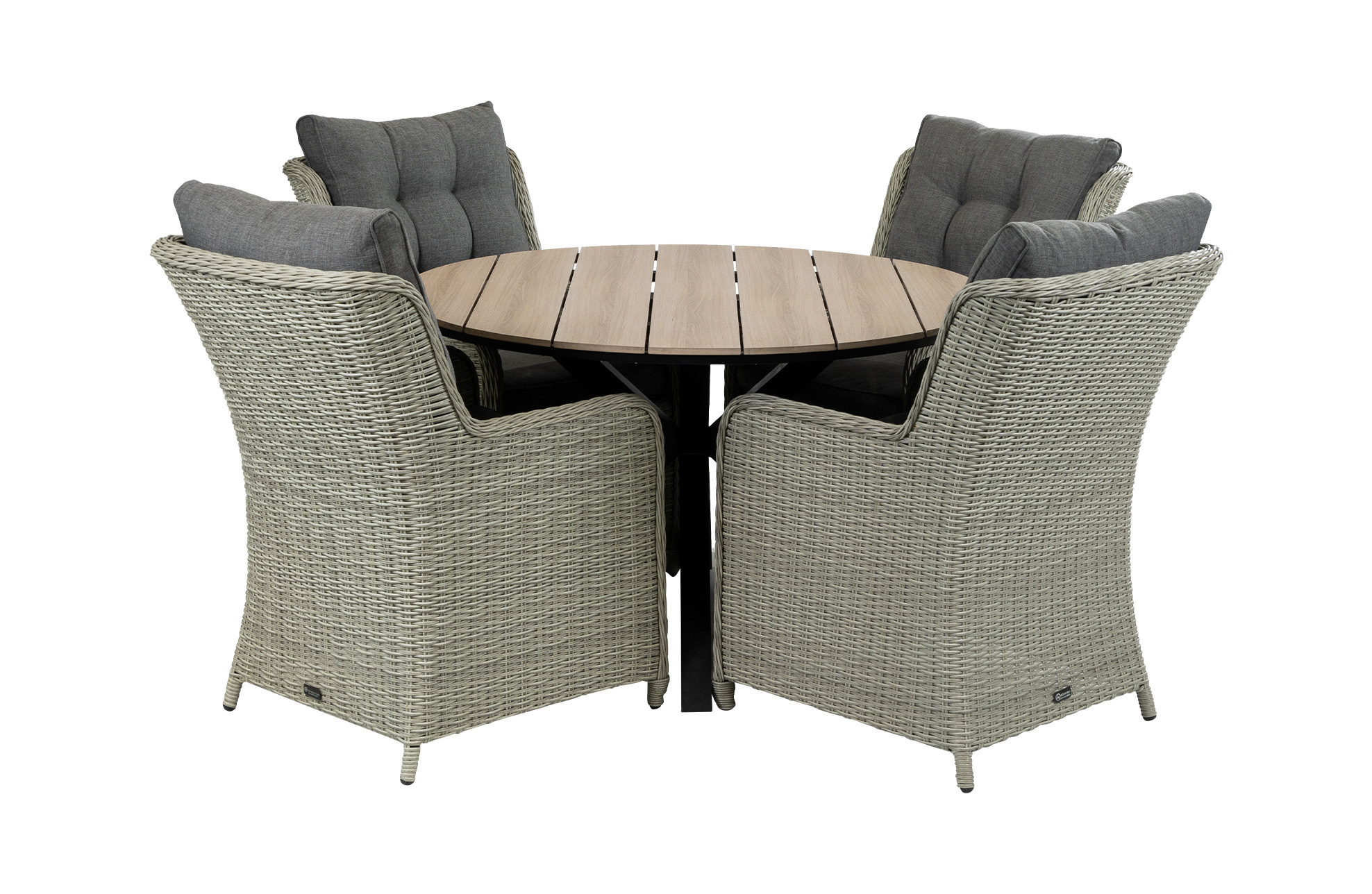 4 Seizoenen Tuinmeubelen 5-delige ronde tuinset | 4 Dublin tuinstoelen (MG) | ⌀120cm Cyprus tuintafel (Wood)