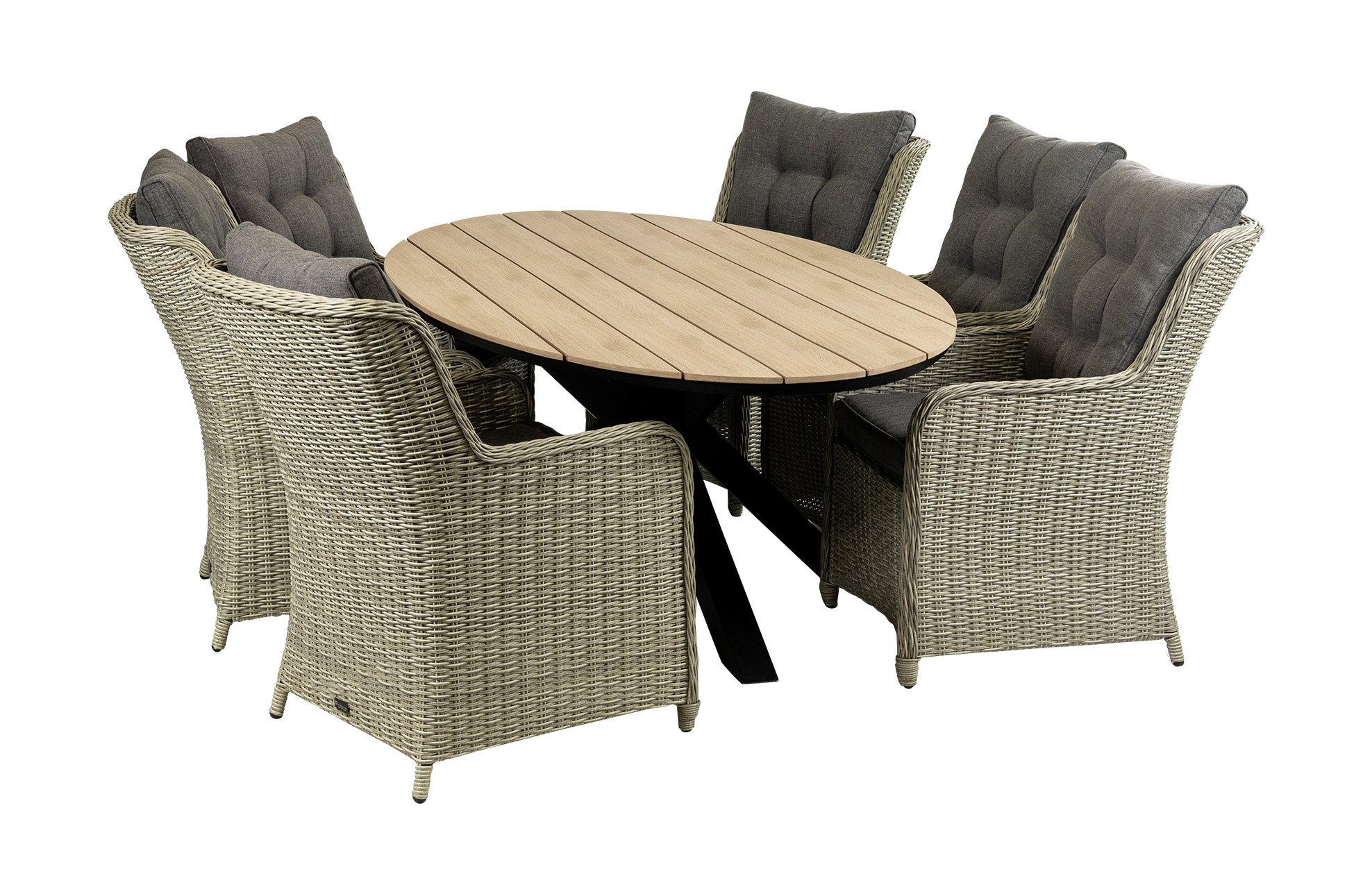 4 Seizoenen Tuinmeubelen 7-delige tuinset | 6 Dublin tuinstoelen (MG) | 220cm ovale Cyprus tuintafel (Wood)