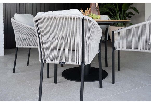 5-delige tuinset | 4 Elvira tuinstoelen (Black) | Tuintafel Cyprus 180x115cm (Wood)