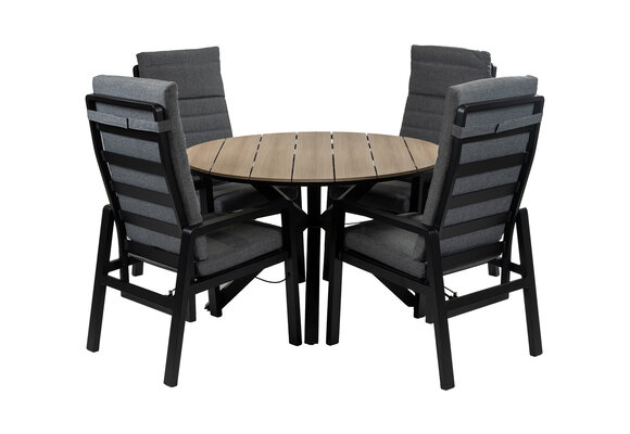 5-Delige ronde tuinset | 4 Berlijn tuinstoelen (Black)  | Tuintafel Cyprus ø120cm ( Wood)