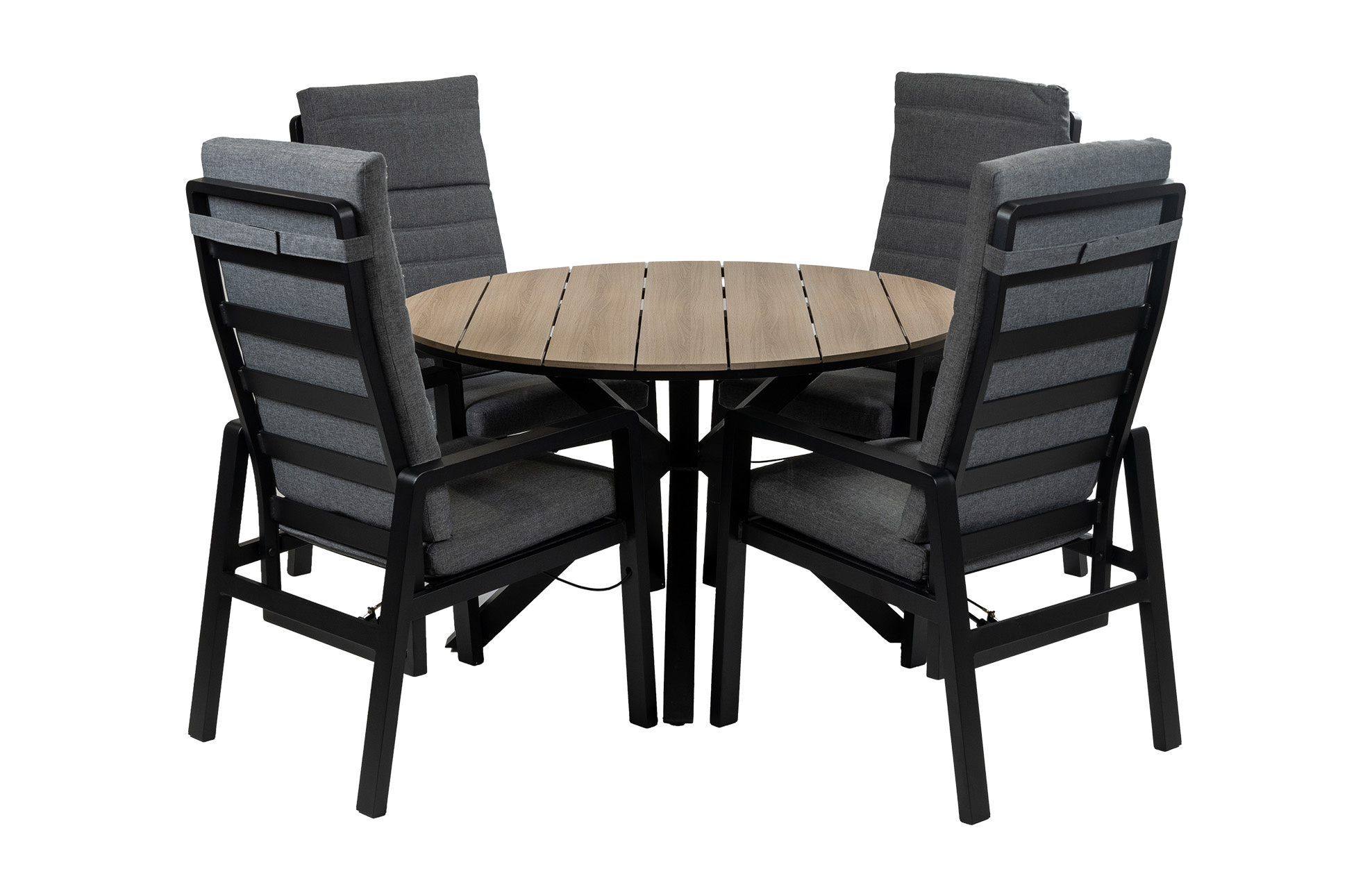 Normin 5-Delige ronde tuinset | 4 Berlijn tuinstoelen (Black)  | Tuintafel Cyprus ø120cm ( Wood)