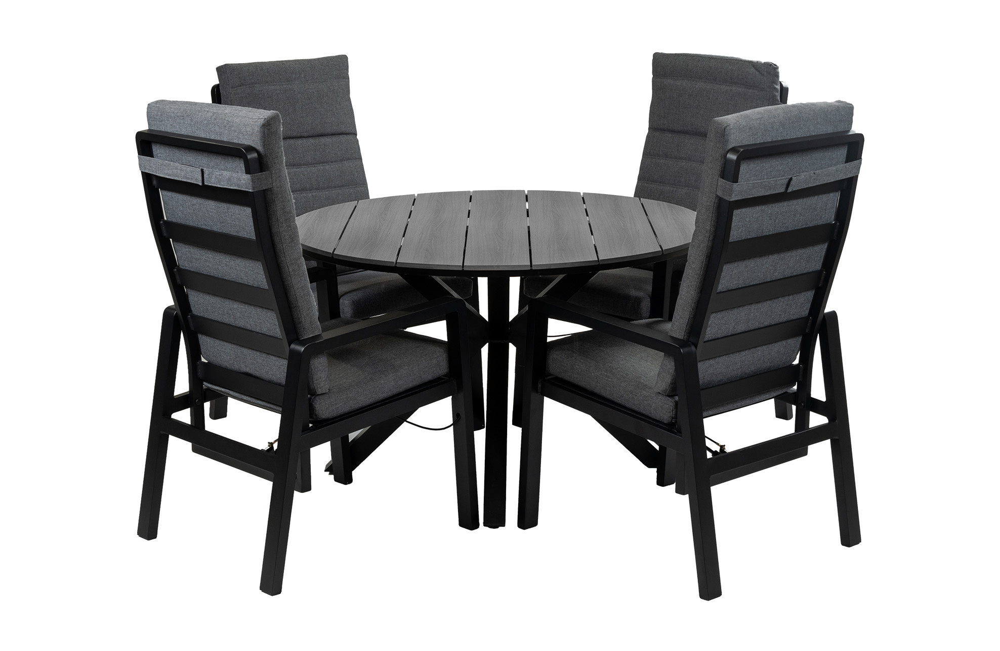 Normin 5-Delige ronde tuinset | 4 Berlijn tuinstoelen (Black) | Tuintafel Cyprus ø120cm (Grey)