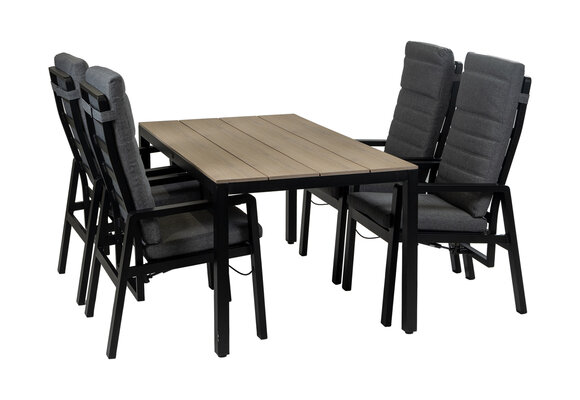 5-Delige tuinset | 4 Berlijn tuinstoelen (Black) | Tuintafel Cyprus 160x90cm (Wood)