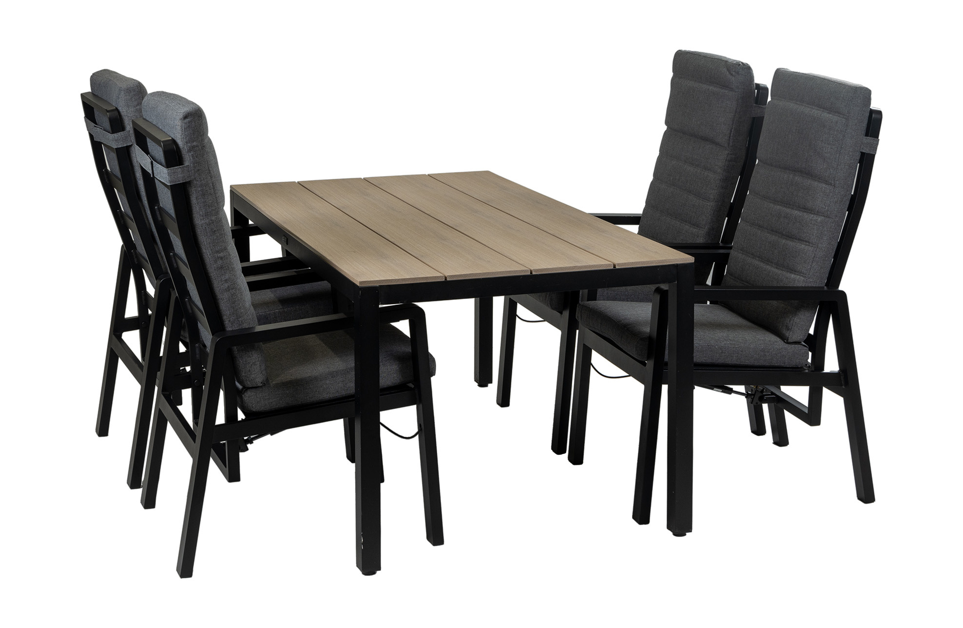 Normin 5-Delige tuinset | 4 Berlijn tuinstoelen (Black) | Tuintafel Cyprus 160x90cm (Wood)