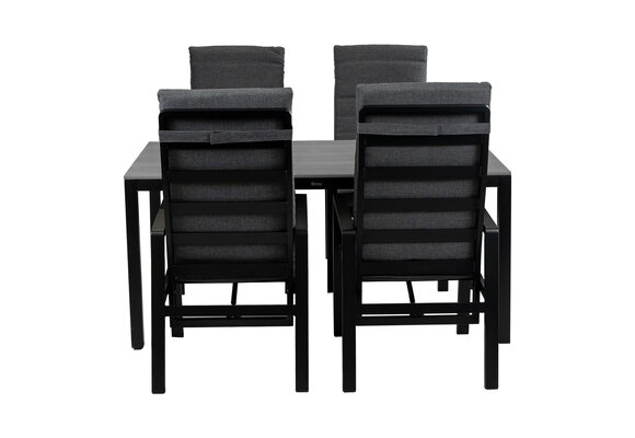 5-Delige tuinset | 4 Berlijn tuinstoelen (Black) | Tuintafel Cyprus 160x90cm (Grey)