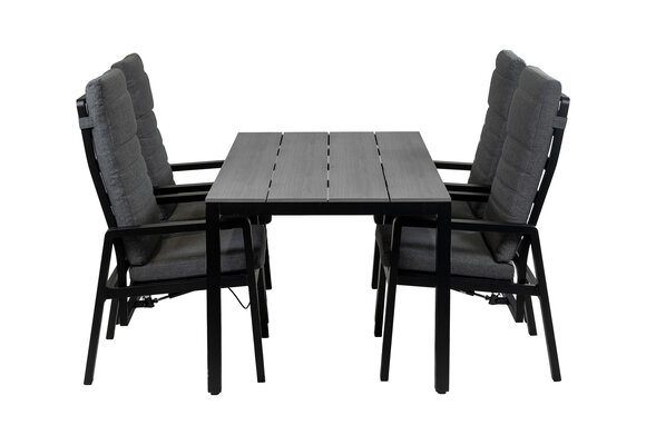 5-Delige tuinset | 4 Berlijn tuinstoelen (Black) | Tuintafel Cyprus 160x90cm (Grey)