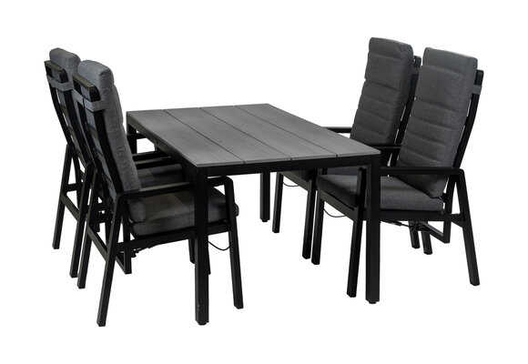 5-Delige tuinset | 4 Berlijn tuinstoelen (Black) | Tuintafel Cyprus 160x90cm (Grey)