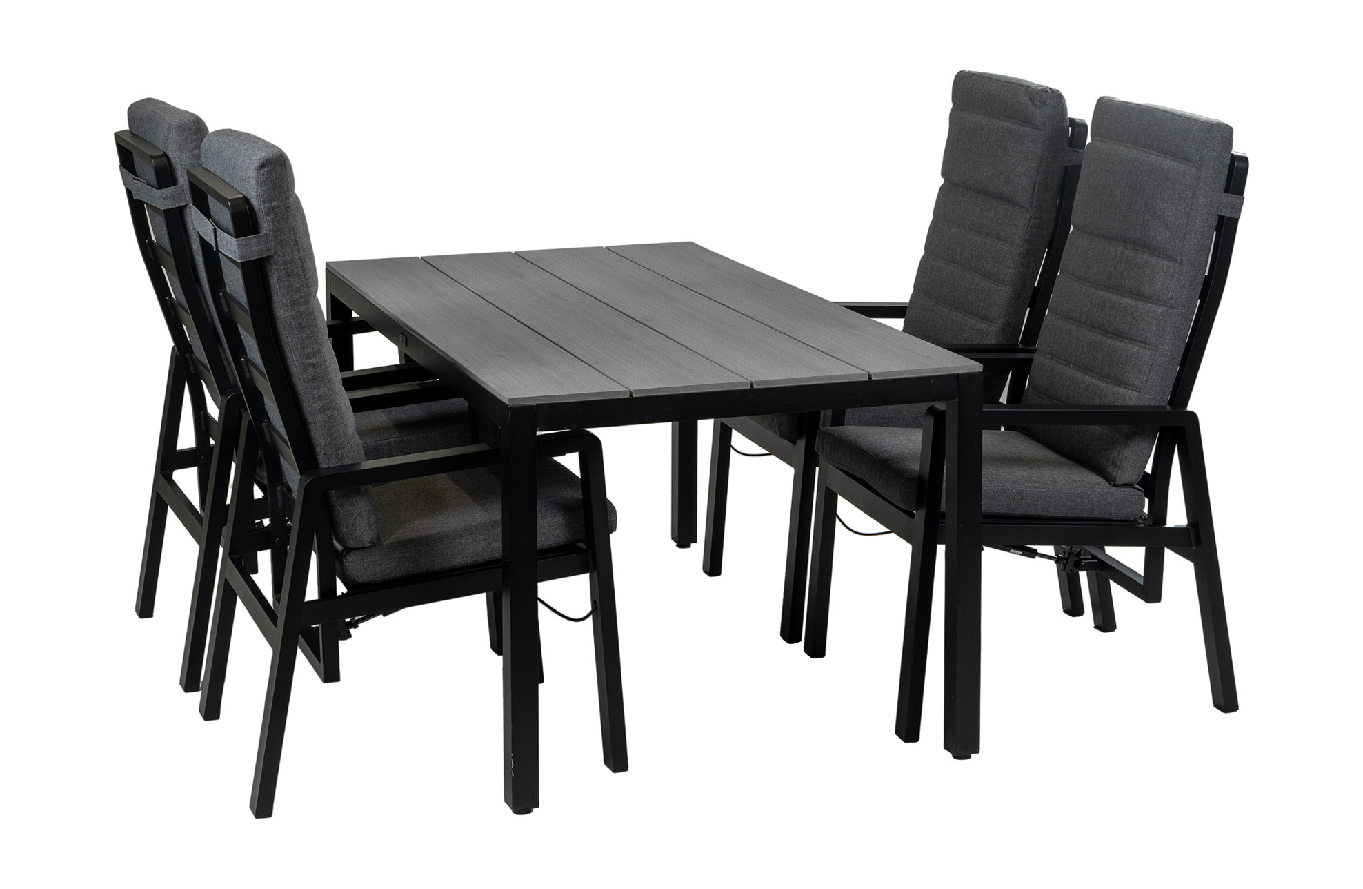 Normin 5-Delige tuinset | 4 Berlijn tuinstoelen (Black) | Tuintafel Cyprus 160x90cm (Grey)