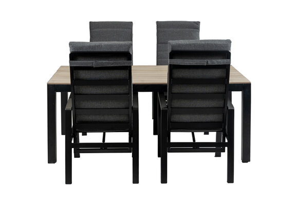 5-Delige tuinset | 4 Berlijn tuinstoelen (Black) | Tuintafel Cyprus 180x100cm (Wood)