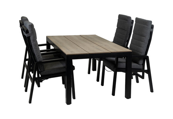 5-Delige tuinset | 4 Berlijn tuinstoelen (Black) | Tuintafel Cyprus 180x100cm (Wood)