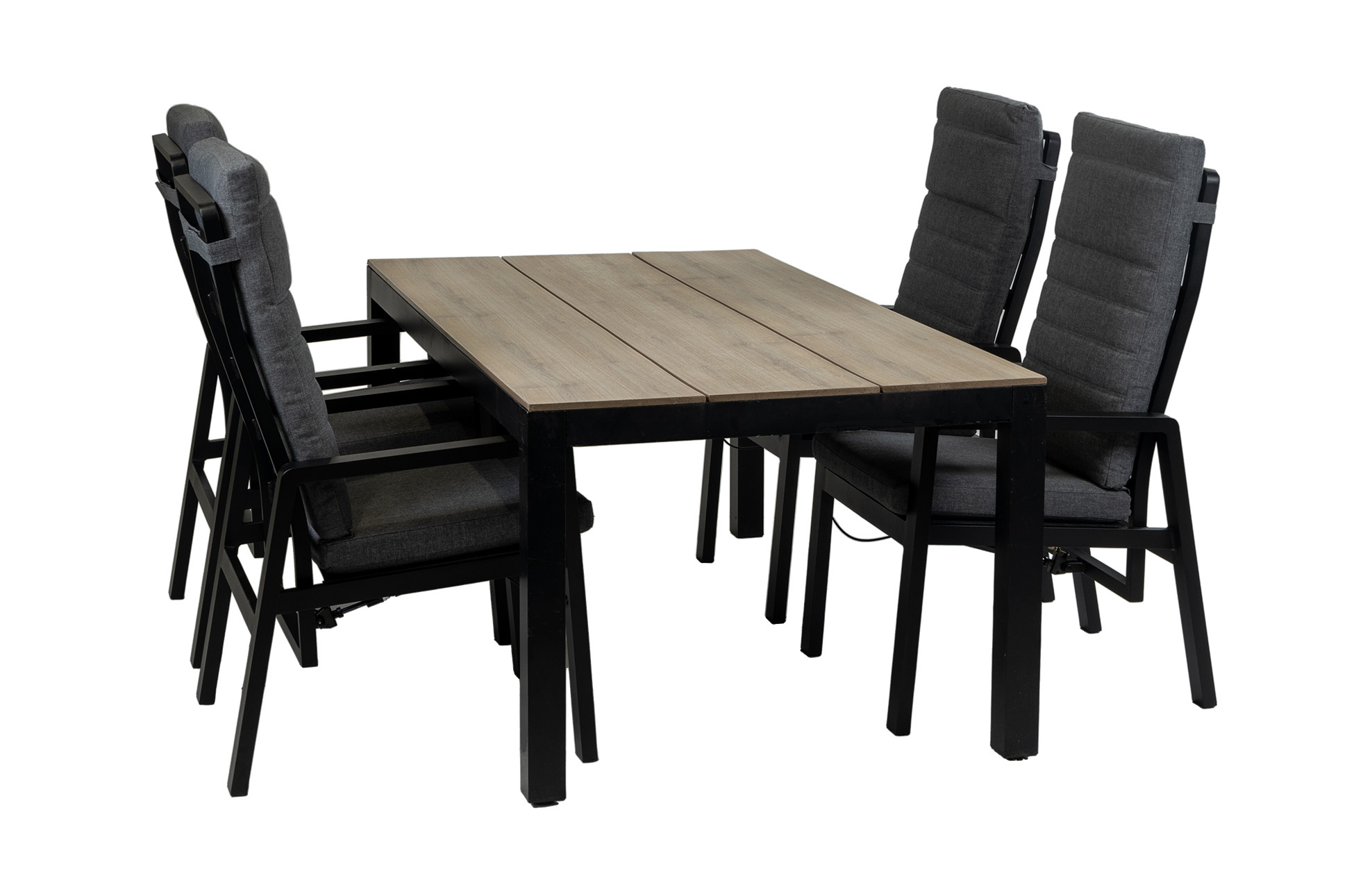 Normin 5-Delige tuinset | 4 Berlijn tuinstoelen (Black) | Tuintafel Cyprus 180x100cm (Wood)