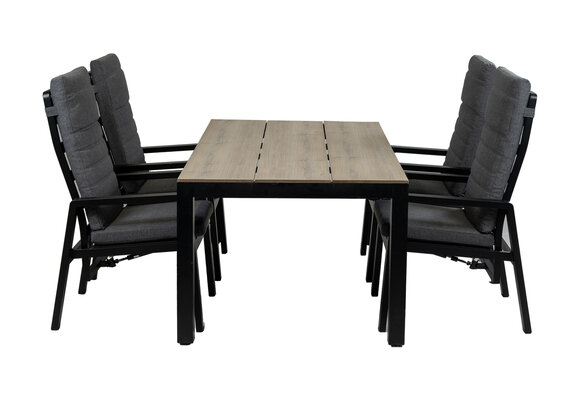 5-Delige tuinset | 4 Berlijn tuinstoelen (Black) | Tuintafel Cyprus 180x100cm (Wood)