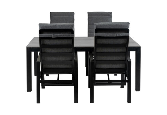 5-Delige tuinset | 4 Berlijn tuinstoelen (Black) | Tuintafel Cyprus 180x100cm (Grey)