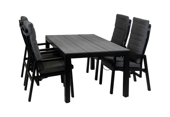 5-Delige tuinset | 4 Berlijn tuinstoelen (Black) | Tuintafel Cyprus 180x100cm (Grey)