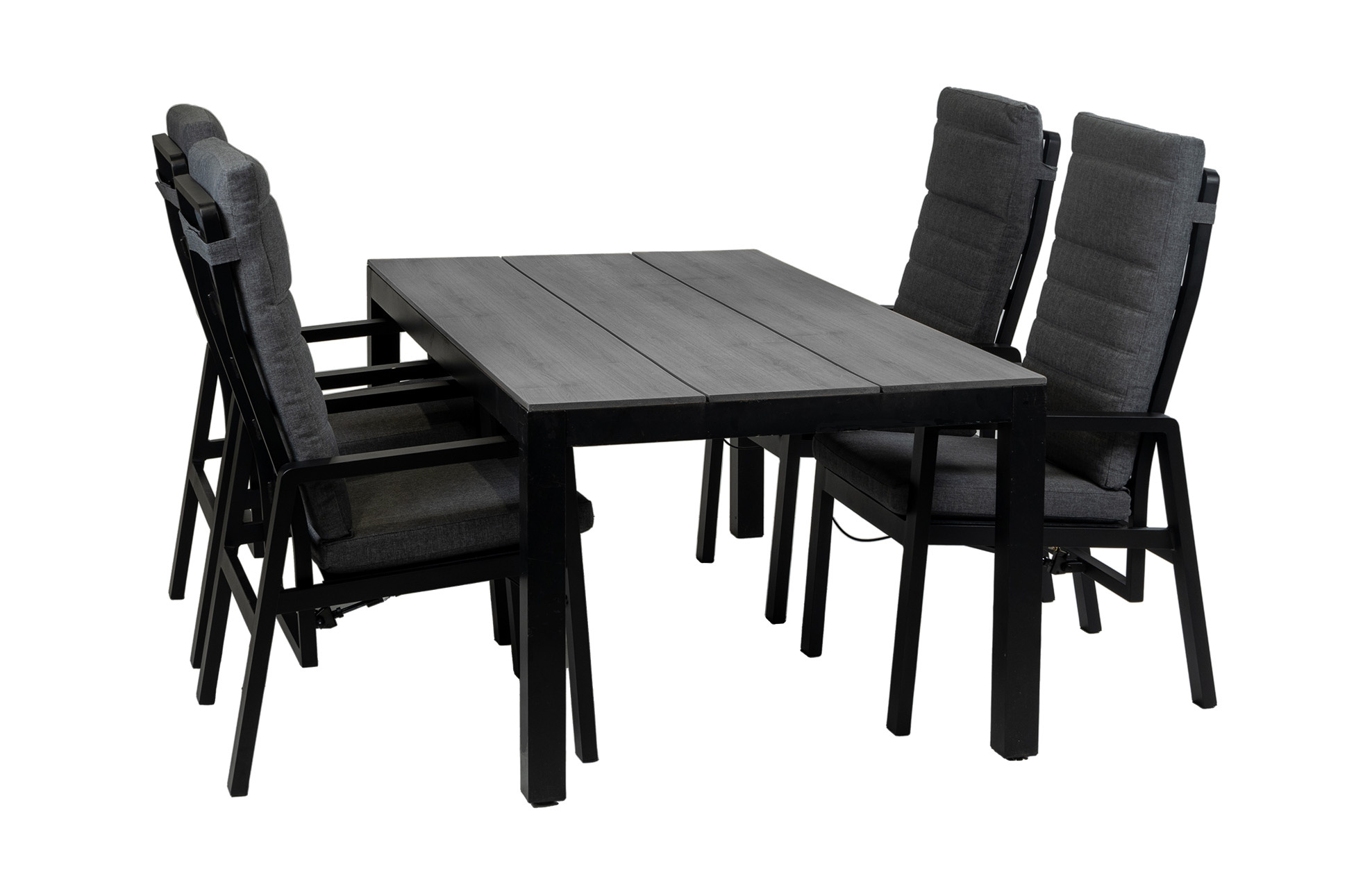 Normin 5-Delige tuinset | 4 Berlijn tuinstoelen (Black) | Tuintafel Cyprus 180x100cm (Grey)