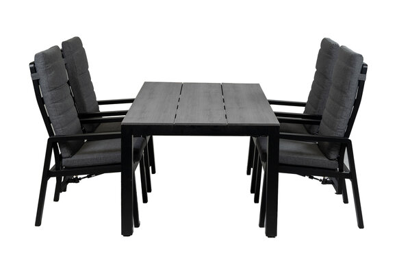 5-Delige tuinset | 4 Berlijn tuinstoelen (Black) | Tuintafel Cyprus 180x100cm (Grey)