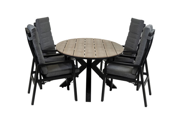 5-Delige tuinset | 4 Berlijn tuinstoelen (Black) | 180cm ovale Cyprus tuintafel (Wood)
