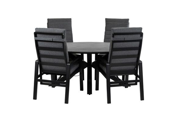 5-Delige tuinset | 4 Berlijn tuinstoelen (Black) | 180cm ovale Cyprus tuintafel (Grey)