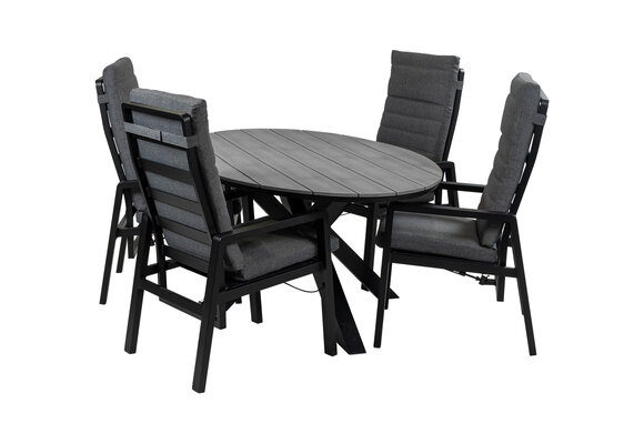 5-Delige tuinset | 4 Berlijn tuinstoelen (Black) | 180cm ovale Cyprus tuintafel (Grey)