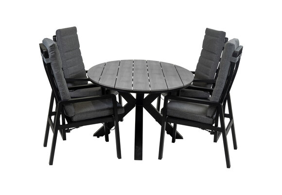 5-Delige tuinset | 4 Berlijn tuinstoelen (Black) | 180cm ovale Cyprus tuintafel (Grey)
