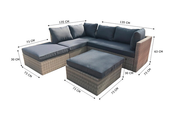 Hoek Loungeset Almadia | Naturel Kobo Grey | Wicker | | Eurofar