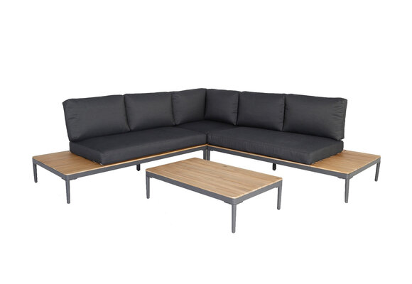 Hoek Loungeset Colombus | Antraciet | Aluminium en Acacia | 4-delig | Eurofar