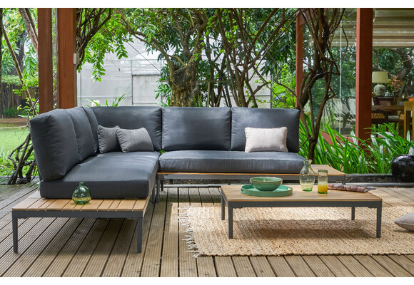 Hoek Loungeset Colombus | Antraciet | Aluminium en Acacia | 4-delig | Eurofar