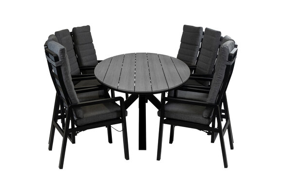 9-Delige tuinset | 8 Berlijn tuinstoelen (Black) | 280cm ovale Cyprus tuintafel  (Grey)