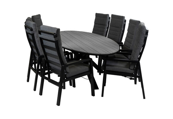 9-Delige tuinset | 8 Berlijn tuinstoelen (Black) | 280cm ovale Cyprus tuintafel  (Grey)