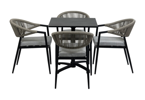 5-Delige tuinset | 4 Tuinstoelen Brugge (Black) | Inklapbare tuintafel Gent 70x70cm (Black)