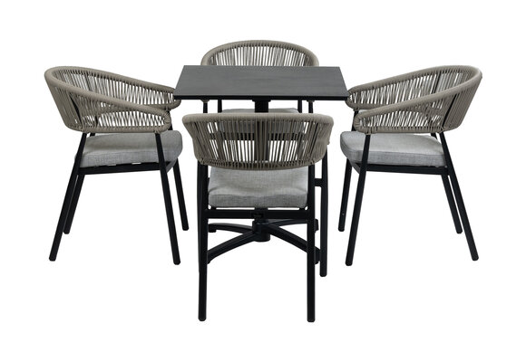 5-Delige tuinset | 4 Tuinstoelen Knokke (Black) | Inklapbare tuintafel Gent 70x70cm (Black)