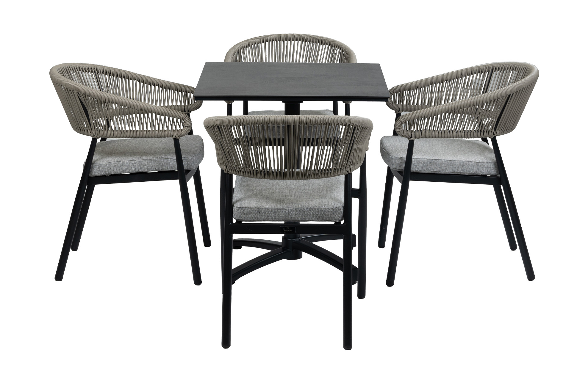Normin 5-Delige tuinset | 4 Tuinstoelen Knokke (Black) | Inklapbare tuintafel Gent 70x70cm (Black)