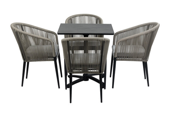 5-Delige tuinset | 4 Tuinstoelen Sluis (Black) | Inklapbare tuintafel Gent 70x70cm (Black)
