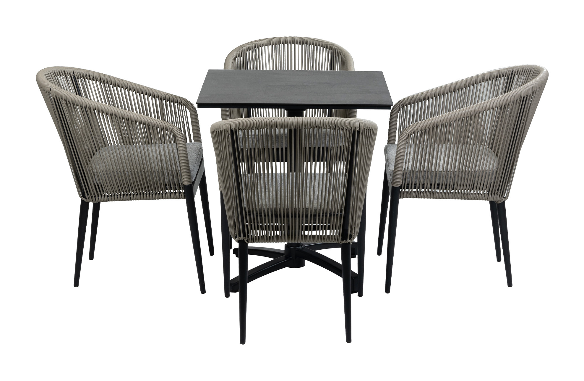 Normin 5-Delige tuinset | 4 Tuinstoelen Sluis (Black) | Inklapbare tuintafel Gent 70x70cm (Black)