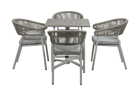5-Delige tuinset | 4 Tuinstoelen Knokke (Sand) | Inklapbare tuintafel Gent 70x70cm  (Sand)