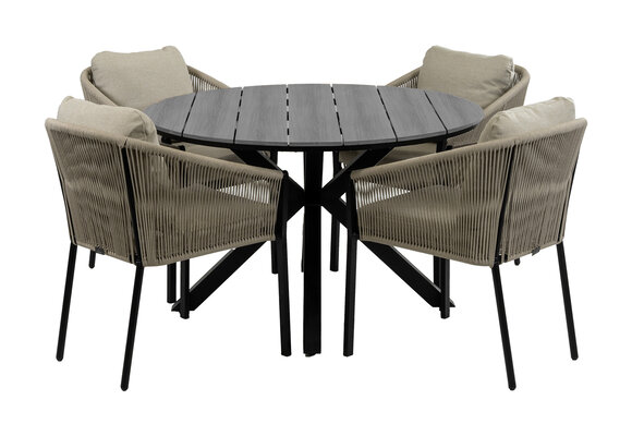 5-Delige ronde tuinset | 4 Elvira tuinstoelen (Black) | Tuintafel Cyprus ø120cm (Grey)