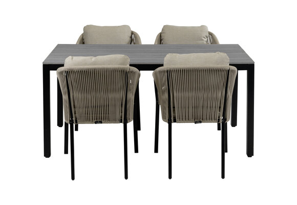 5-Delige tuinset | 4 Elvira tuinstoelen (Black) | Tuintafel Cyprus 160x90cm (Grey)