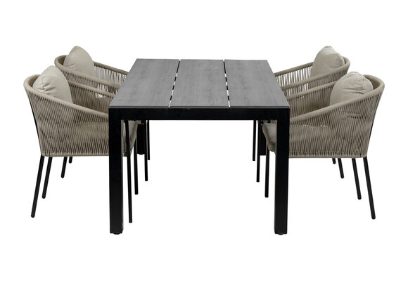 5-Delige tuinset | 4 Elvira tuinstoelen (Black) | Tuintafel Cyprus 180x100cm (Grey)