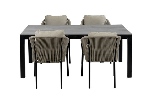 5-Delige tuinset | 4 Elvira tuinstoelen (Black) | Tuintafel Cyprus 180x100cm (Grey)