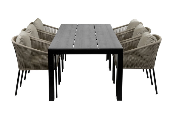 7-Delige tuinset | 6 Elvira tuinstoelen (Black) | Tuintafel Cyprus 225x100cm (Grey)