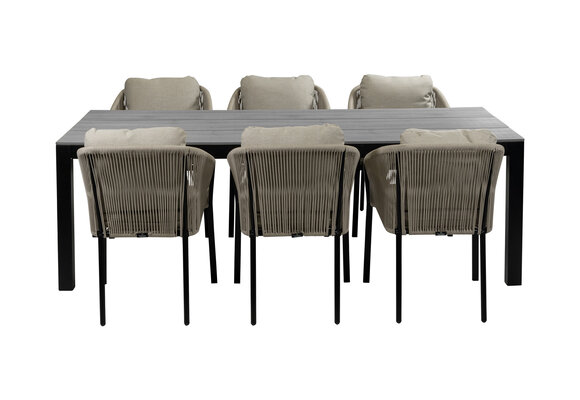 7-Delige tuinset | 6 Elvira tuinstoelen (Black) | Tuintafel Cyprus 225x100cm (Grey)