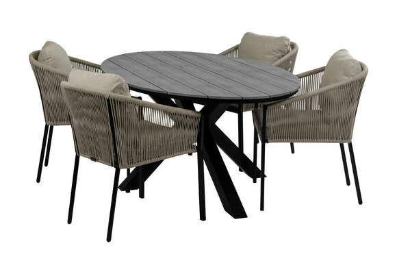 5-Delige tuinset | 4 Elvira tuinstoelen (Black) | 180cm ovale tuintafel Cyprus (Grey)