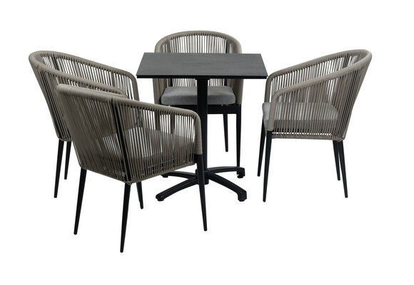 5-Delige tuinset | 4 Tuinstoelen Sluis (Black) | Inklapbare tuintafel Gent 70x70cm (Black)