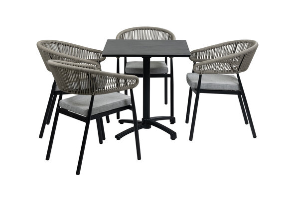 5-Delige tuinset | 4 Tuinstoelen Knokke (Black) | Inklapbare tuintafel Gent 70x70cm (Black)