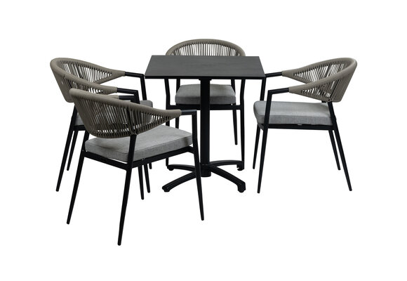 5-Delige tuinset | 4 Tuinstoelen Brugge (Black) | Inklapbare tuintafel Gent 70x70cm (Black)