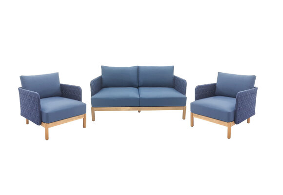 Stoel-Bank Loungeset Kolbe | Navy Blue | Acacia & Rope | 3-delig| Eurofar