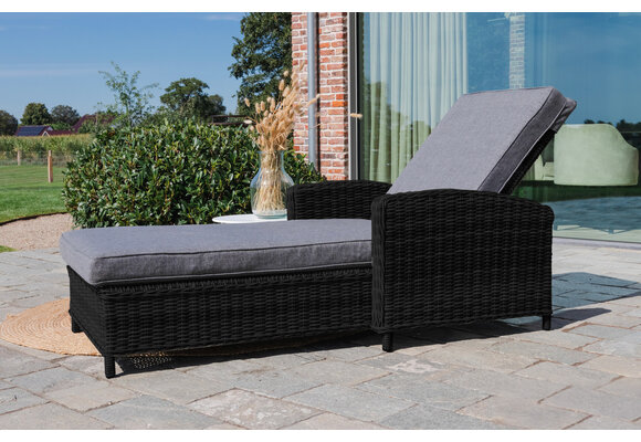 Ligbed Dublin | Black | Met kussen | Wicker