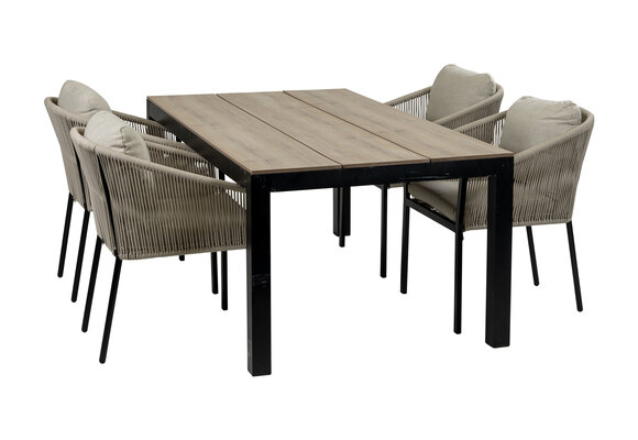 5-delige tuinset | 4 Elvira tuinstoelen (Black) | Tuintafel Cyprus 180x100cm (Wood)